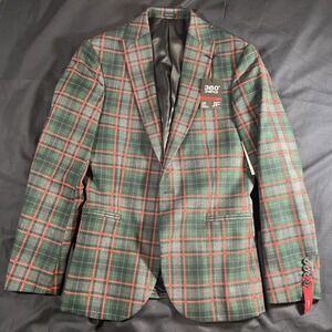 J Ferrar JF Men's Tartan Plaid Blazer Size 34/36 SH Slim Fit Green Red Gray $160